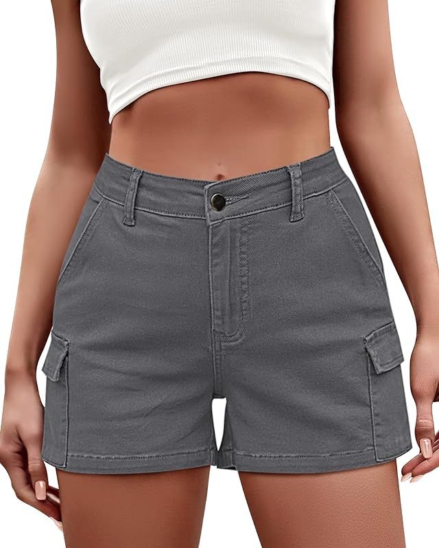 LookbookStore 2023 Cargo Shorts for Women High Waisted Casual Summer Stretchy Chino Shorts Short ... | Amazon (US)