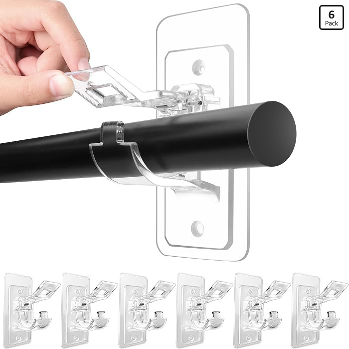 6-Pack No Drill Needed Curtain Rod Holders, Self Adhesive Rod Brackets, Multipurpose Nail-Free St... | Amazon (US)
