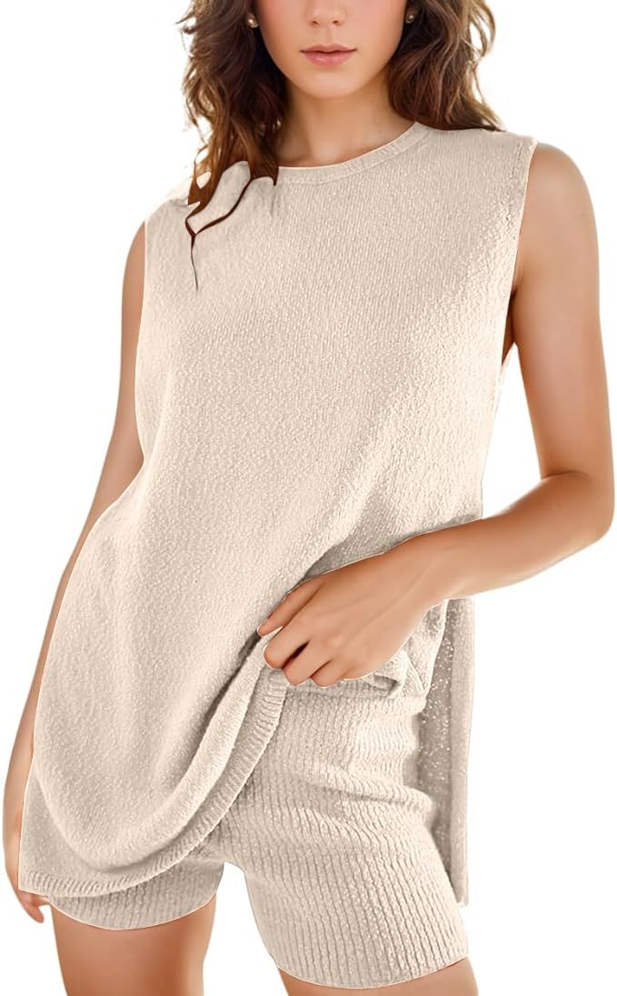 CLASETERN Women's 2 Piece Outfits Summer Sweater Set Sleeveless Knit Sets Two Piece Women Summer ... | Amazon (US)