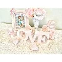 Vintage Shabby Chic Pink Love Standing Letters Sign Romantic Cottage Decor Sweet Sugar Rose Ribbon D | Etsy (US)