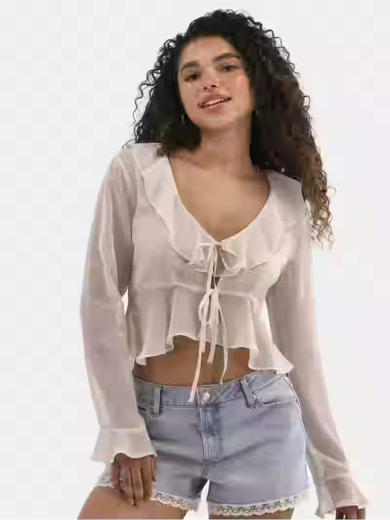 No Boundaries Ruffle Woven Top, Women's | Walmart (US)