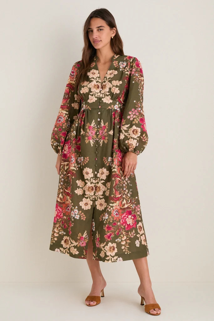 Olive Ornate Floral Serena Dress | Tuckernuck (US)