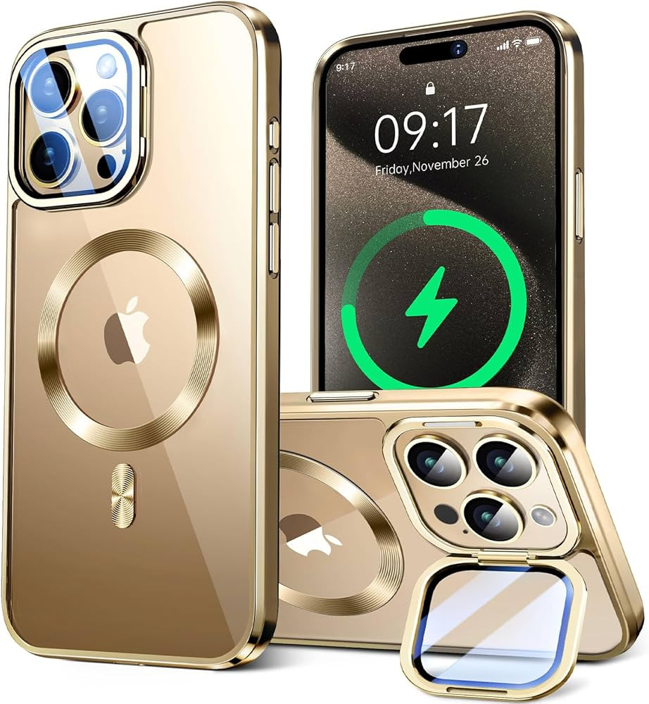[Stand and Charge, Both at Once] Magnetic iPhone 15 Pro Max Case with Camera Kickstand [Compatibl... | Amazon (US)