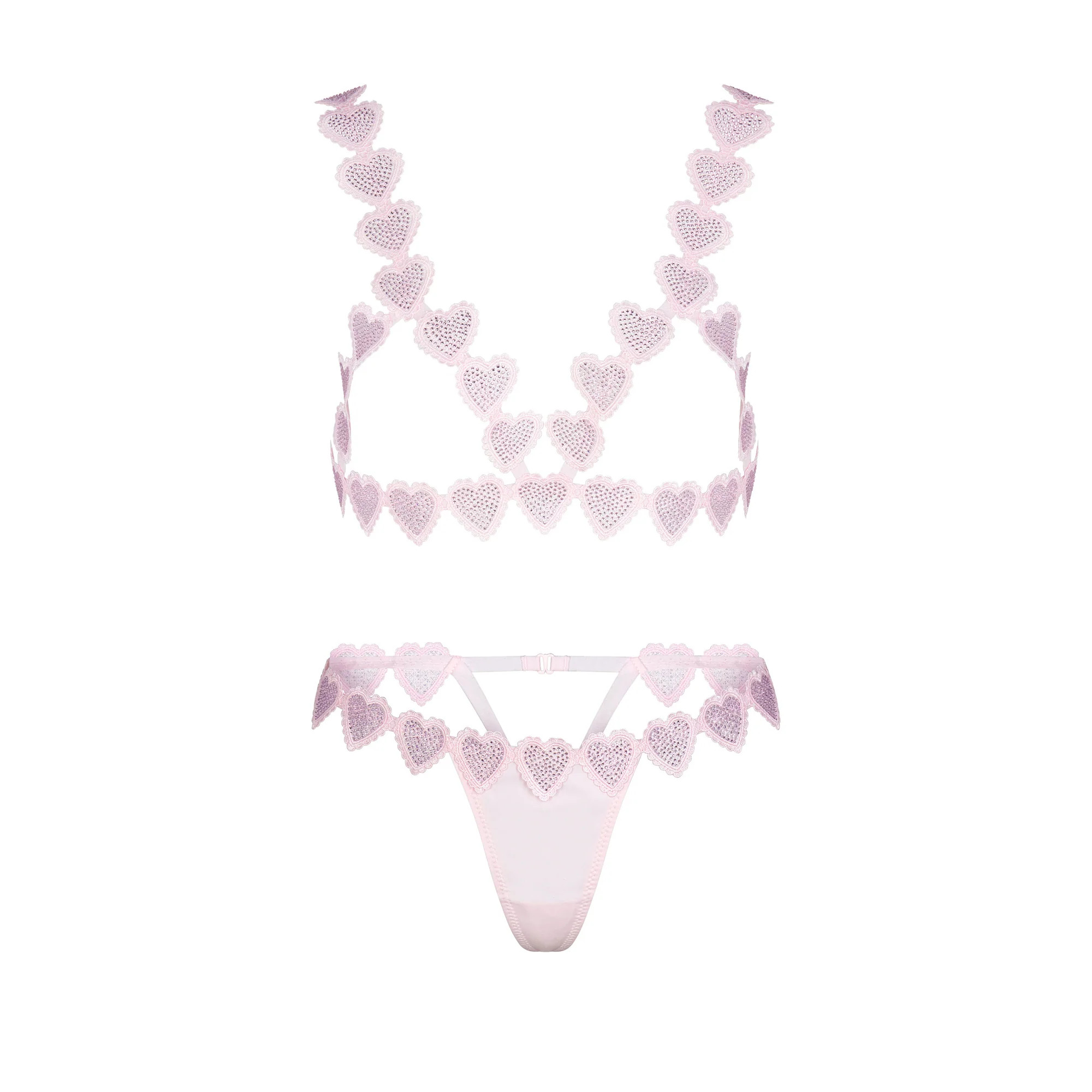 RHINESTONE HEART OPEN CUP BRALETTE AND THONG SET | SKIMS (US)