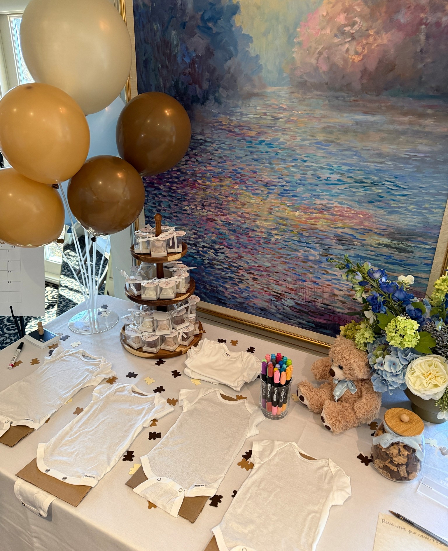 Tiny outfits, big love 🤍👶🏽 Our baby shower setup with the cutest little onesie station for everyone to decorate! 

#LTKBaby #LTKspring #LTKBump