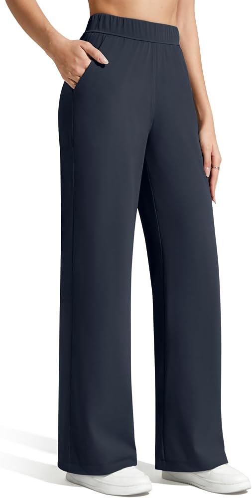 G4Free ShiftReady Women's Casual Pants with Pockets Wide Leg Elastic Waist Pants Stretch | Amazon (US)