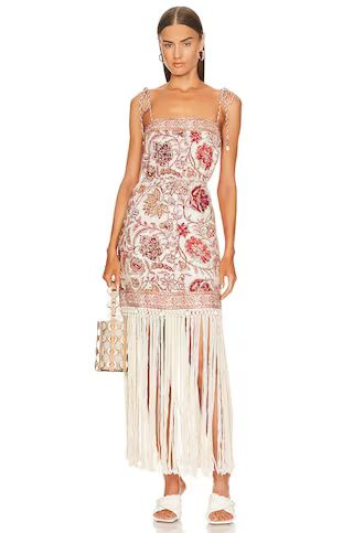 Zimmermann Vitali Fringe Midi Dress in Sepia Floral from Revolve.com | Revolve Clothing (Global)