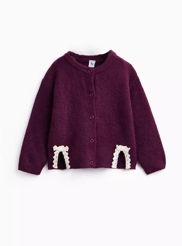 Buy Burgundy Lace Bow Detail Cardigan 5-6 years | Jumpers and cardigans | Tu | Tu Clothing