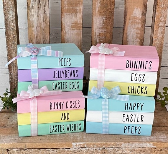 Farmhouse Easter Wood Book Stack Easter Decor Mini Wood | Etsy (US)