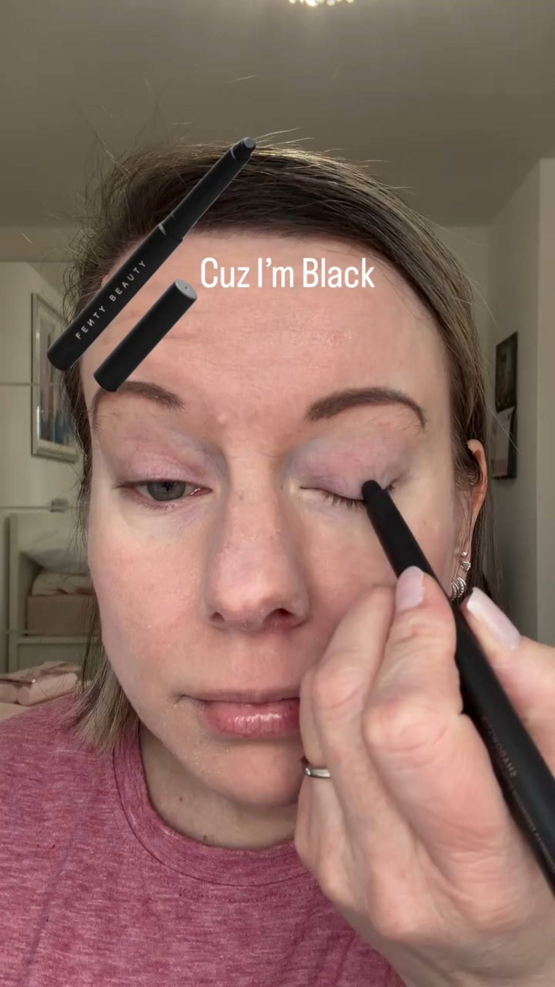 If you struggle with eyeshadow save this video!✅

I used @fentybeauty Shadowstix Longwear Eyeshadow Stick — Cuz I’m Black in the centre of my eyelid.🖤

Then Shadowstix Longwear Eyeshadow Stick — Fizzy Frosé above the black eyeshadow.🌟

Use your ring finger to blend and smudge the two colours together.🌀

That’s it! Finish with mascara and eyeliner (if you want). 

#LTKbeauty #LTKuk #LTKluxury