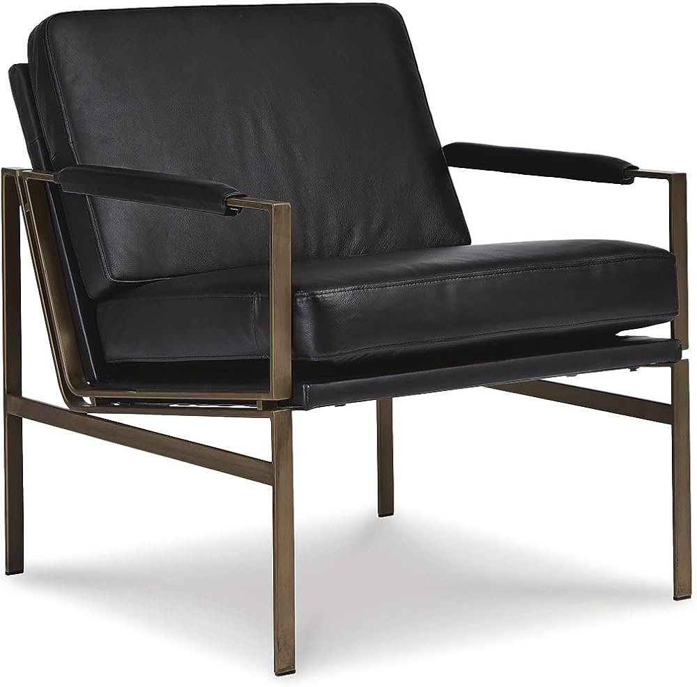 Signature Design by Ashley Puckman Mid-Century Modern Leather Accent Chair, Black | Amazon (US)