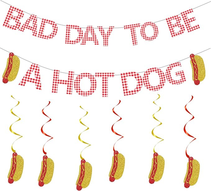 Bad Day To Be A Hot Dog Sign Banner with Hanging Swirls,Hot Dog Birthday Party Decorations,Funny ... | Amazon (US)