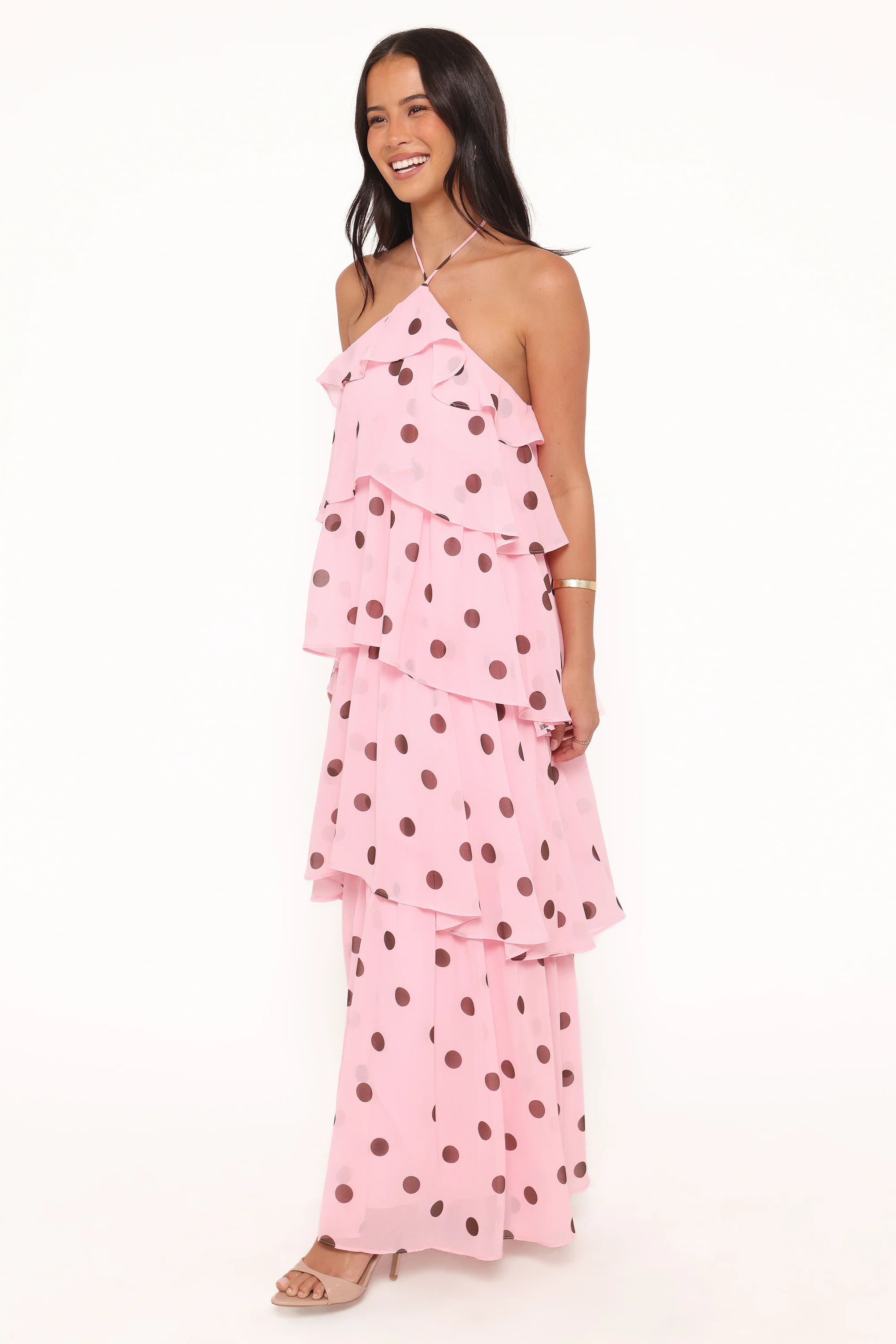 Chasity Halterneck Maxi Dress - Pink Polka Dot | Petal & Pup (US)