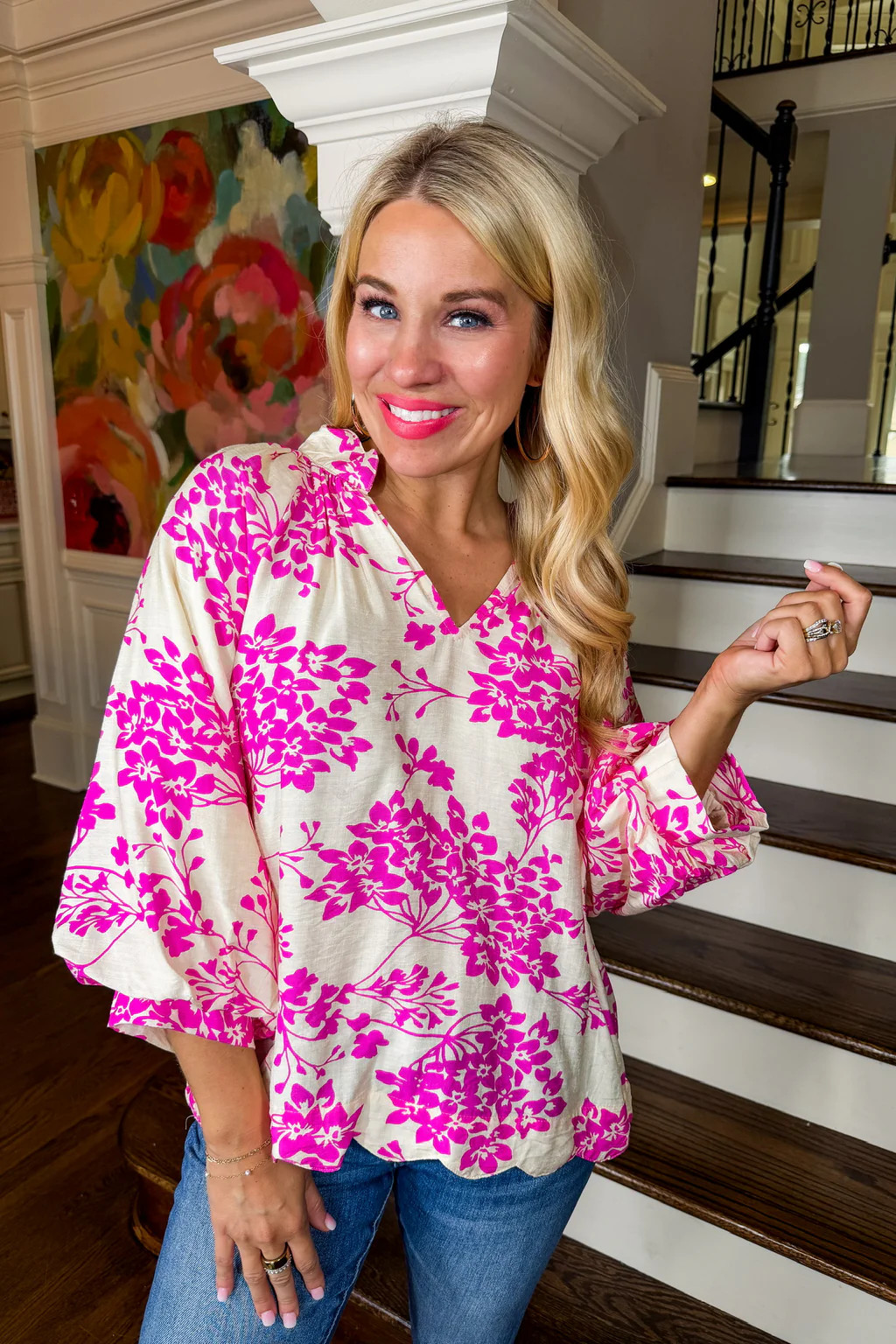 Pink & Ivory Floral Top | Jules & James Boutique