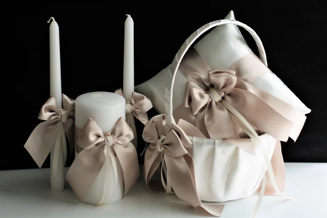 Beige Flower Girl Basket Beige Ring Bearer Pillow Champagne - Etsy | Etsy (US)