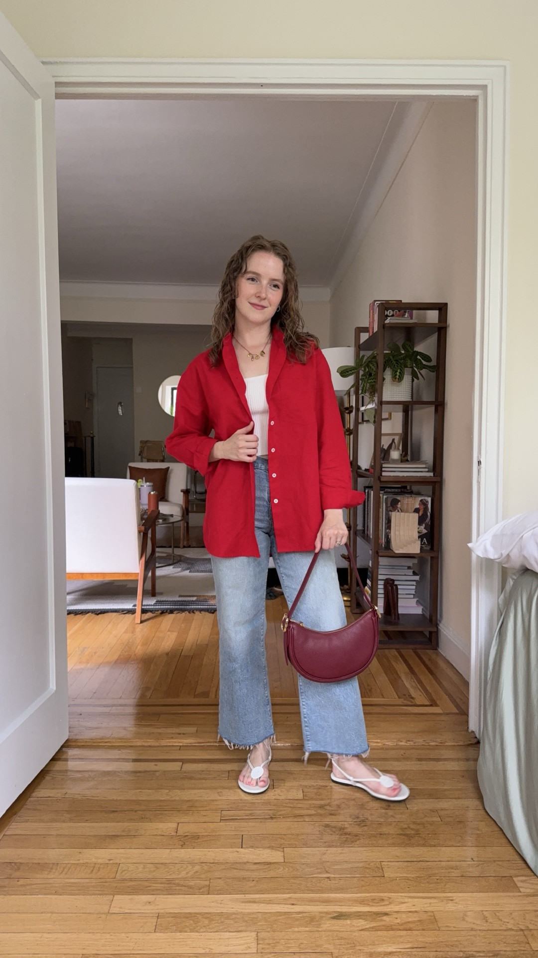 Madewell sale through tonight! Red linen shirt to pack on vacation the doubles as a swim coverup. Wearing xs. Jeans are 25 regular (I’m 5ft 2)

#LTKSaleAlert