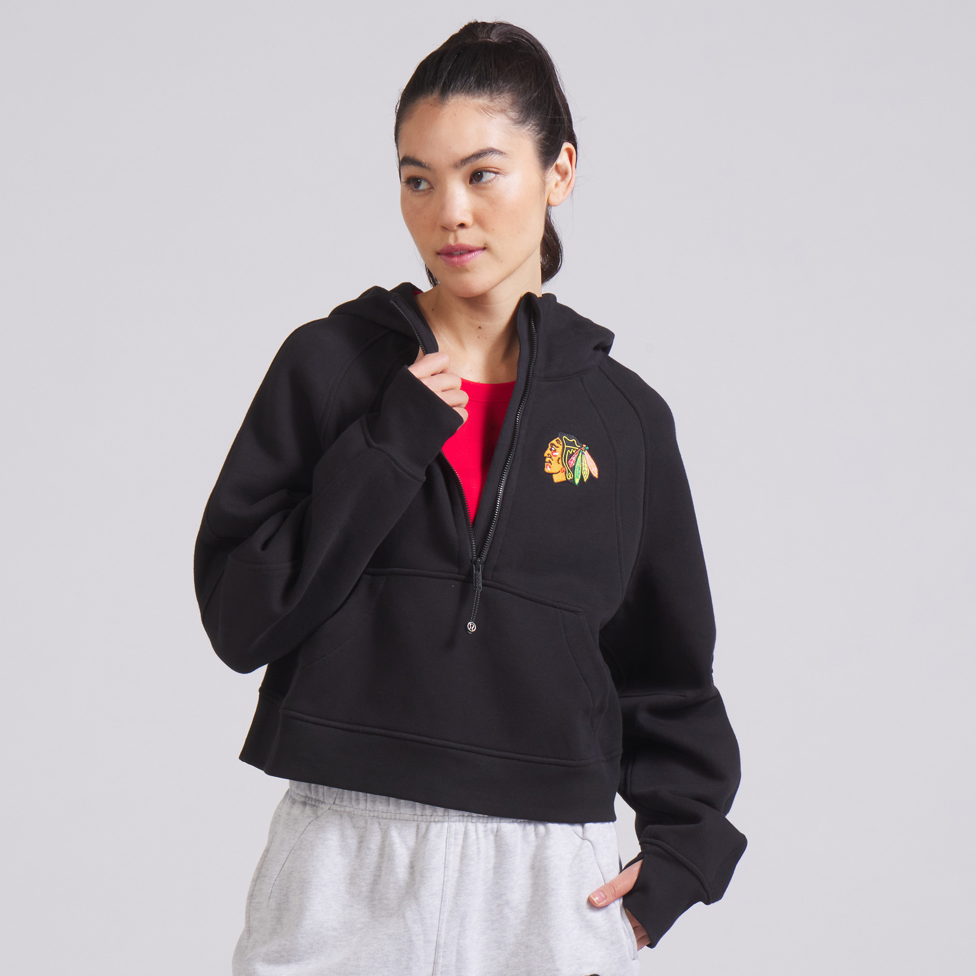 Women's lululemon Black Chicago Blackhawks Scuba Oversized Half-Zip Hoodie | Fanatics
