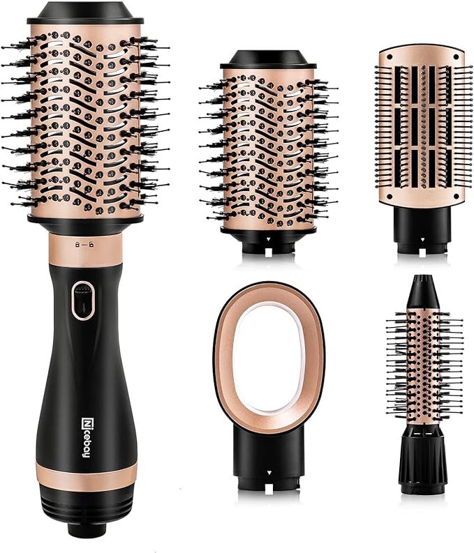 Hair Dryer Brush, Nicebay 4 in 1 Hot Air Brush for Straightening/Curling/Drying, One-Step Blow Dr... | Amazon (US)