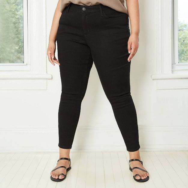 Women's Plus Size Mid-Rise Skinny Ankle Jeans - Ava & Viv™ Black | Target