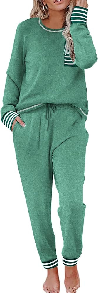 Ekouaer Pajamas Women's Long Sleeve Pj Set Soft 2 Piece Loungewear Sleepwear with Jogger Pants XS... | Amazon (US)