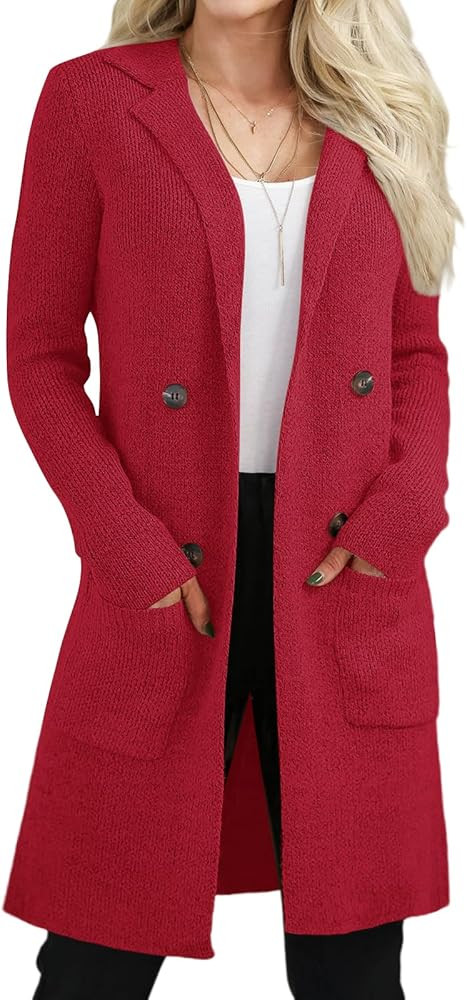 VIMPUNEC Women's Open Front Long Cardigan Sweaters Fall Casual Knit Jackets Coatigan with Pockets | Amazon (US)