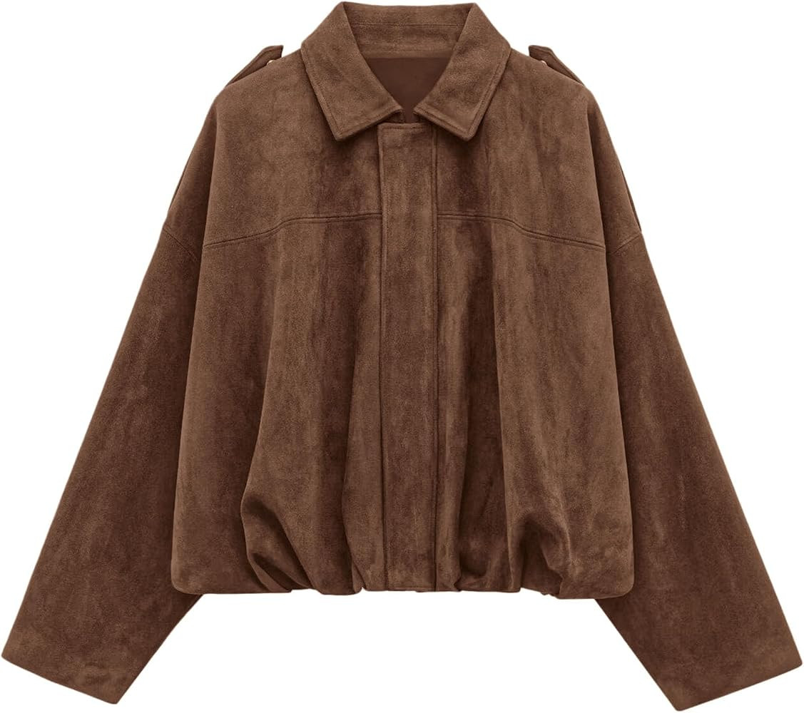 PRETTYGARDEN Faux Suede Jacket Women Fall Cropped Western Bomber Jacket | Amazon (US)