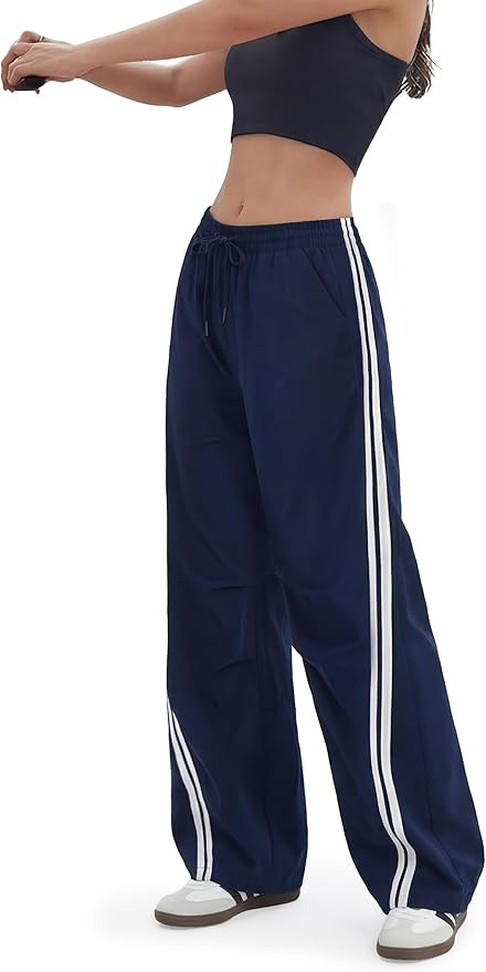 Women's 30/32/34/36 Tall Inseam Track Pants Wide Leg Parachute Pants Lightweight Casual Striped P... | Amazon (US)