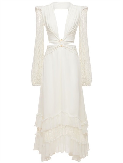 Patbo - Plunge lace-sleeve chiffon long dress - White | Luisaviaroma | Luisaviaroma