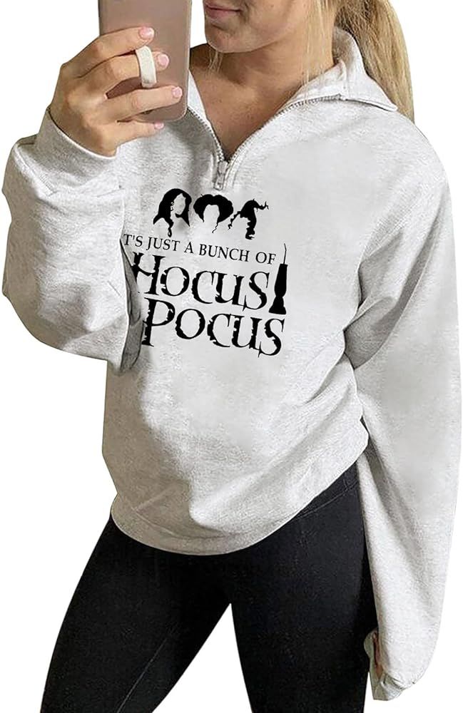 It's Just A Bunch of Hocus Pocus T-Shirt Women Halloween Sanderson Sisters Long Sleeve Crewneck Casu | Amazon (US)
