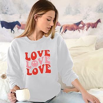 LUKYCILD Love Sweatshirt Women Valentine's Day Shirts Funny Graphic Long Sleeve Lightweight Shirt... | Amazon (US)