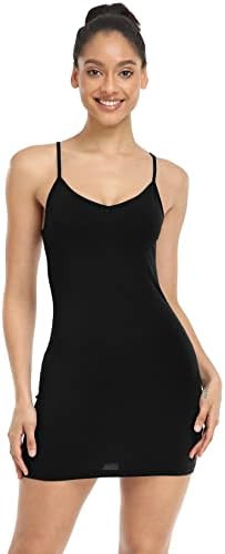 Qaffier Full Slips Dress for Women Adjustable Spaghetti Strap V Neck Under Dress Camisole Mini Sl... | Amazon (US)