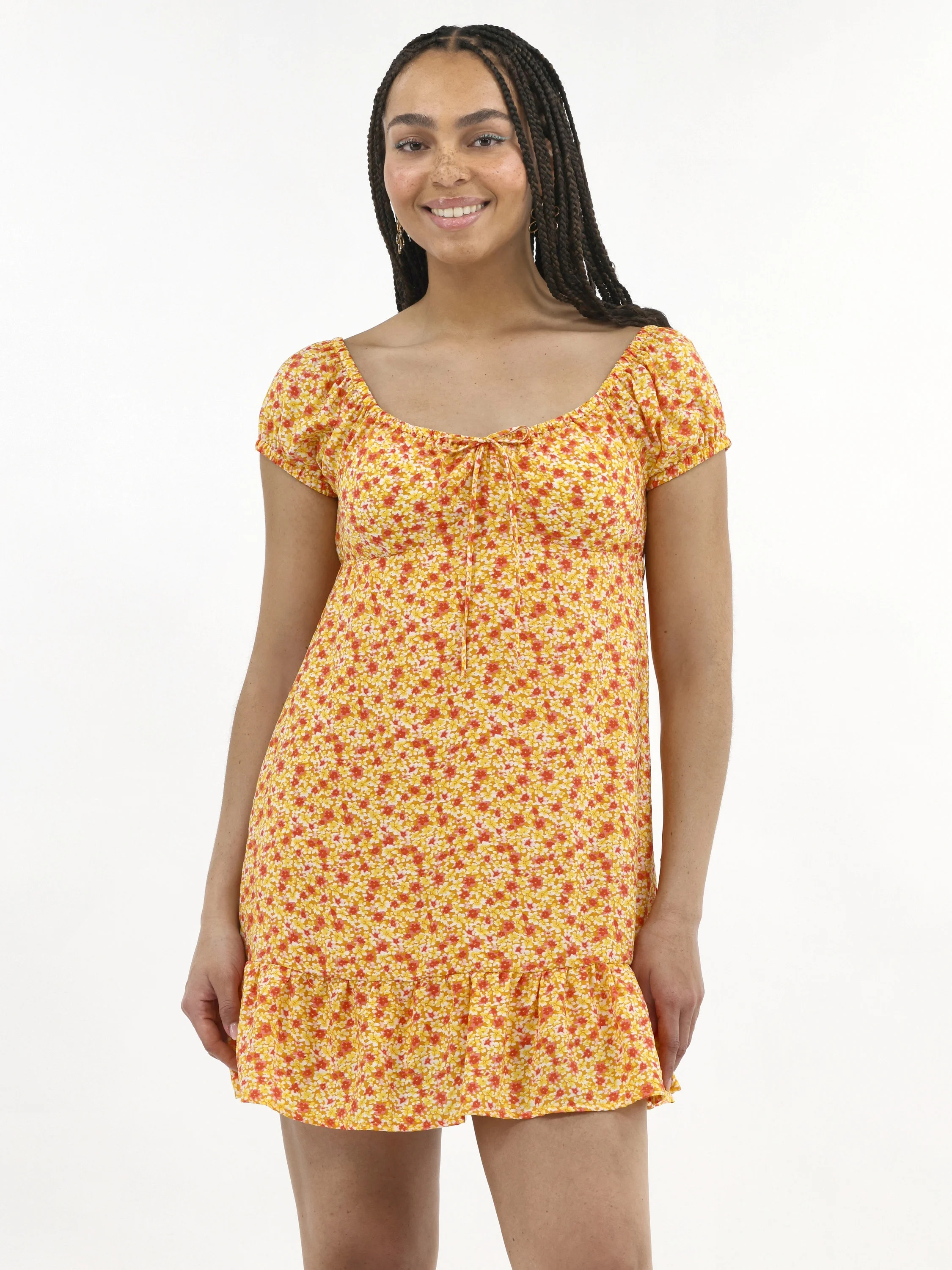 No Boundaries Mini Dress with Puff Sleeves, Women's - Walmart.com | Walmart (US)