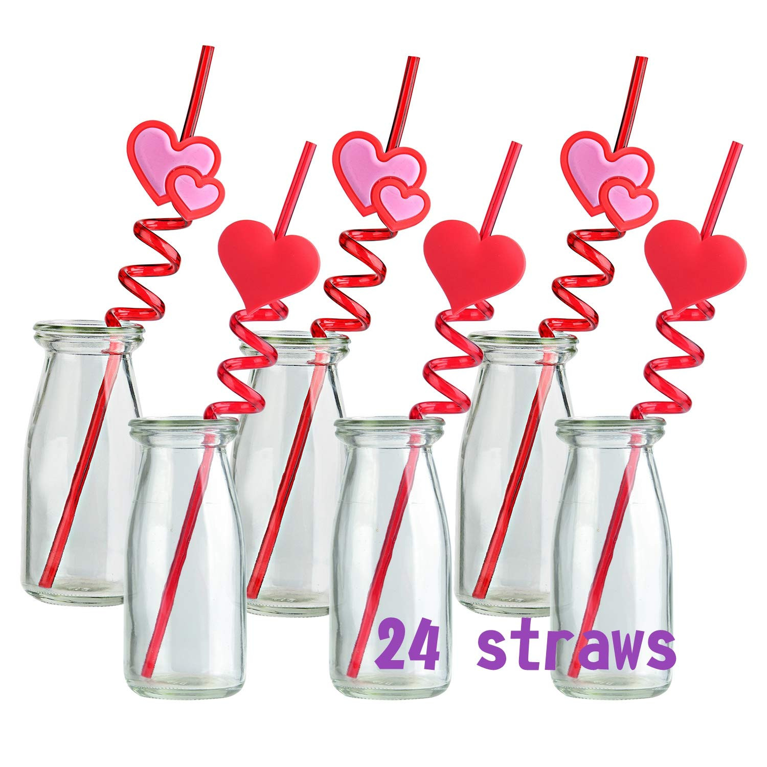 TUPARKA 24 PCS Valentine Reusable Straws Crazy Loop Straws Red Heart Crazy Straws Valentine Party... | Amazon (US)