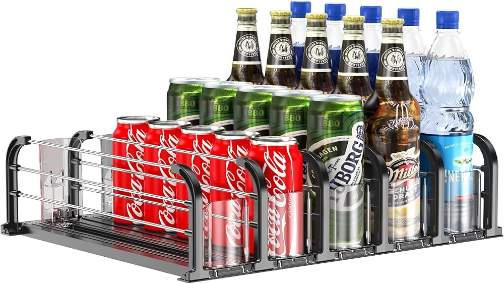 Drink Organizer for Fridge, 5 Rows Refrigerator Drink Organizers Black | Amazon (US)