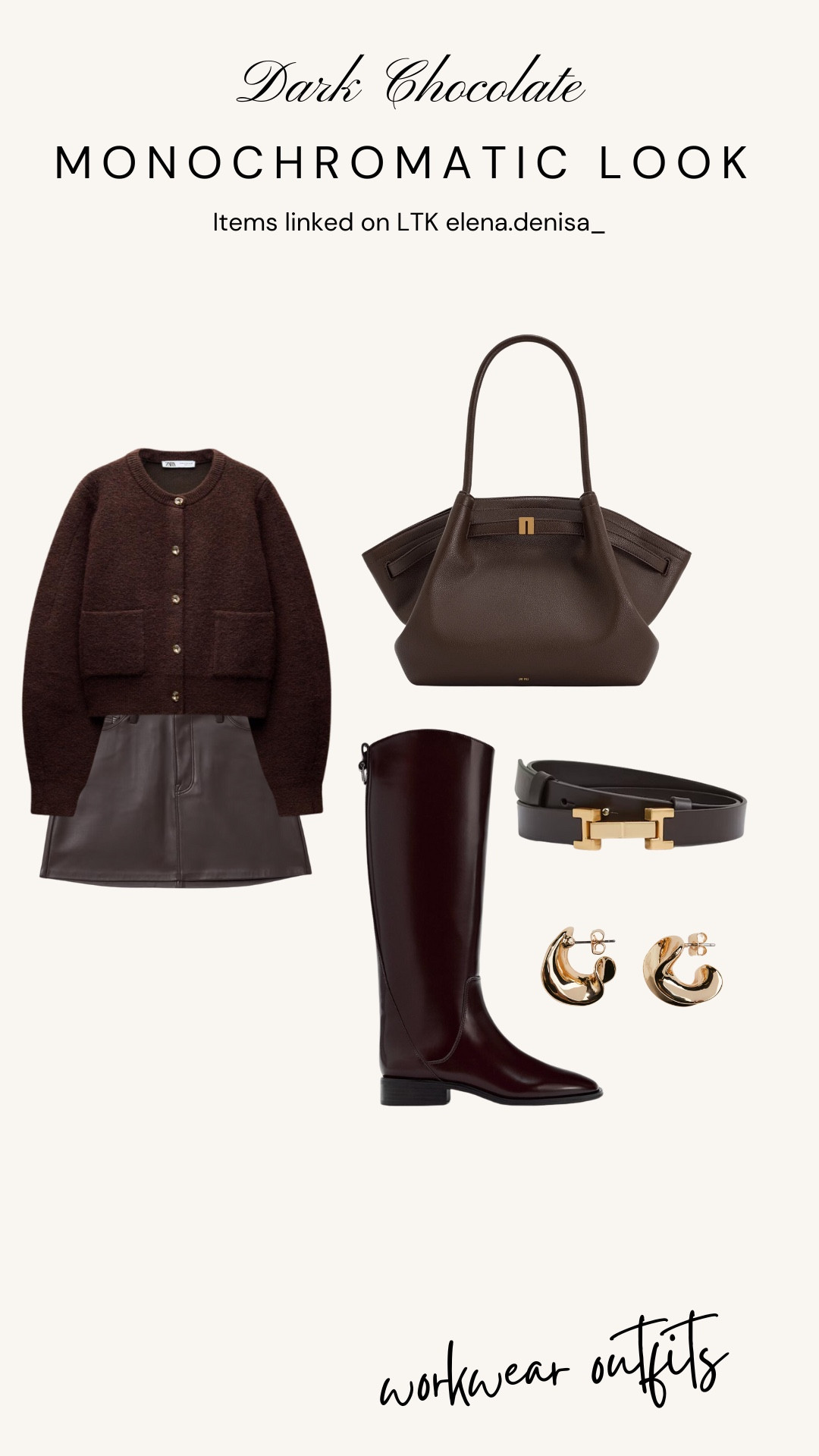 Dark chocolate monochromatic workwear looks Tried to link as many items as possible but not all brands are available on LTK 
*Cardigan and Boots from Zara 

#LTKuk #LTKworkwear #LTKeurope