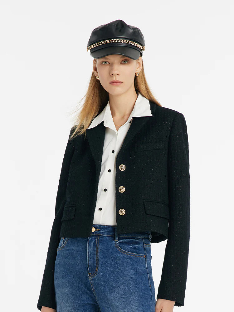 Vintage Single-Breasted V-Neck Women Crop Jacket | GOELIA