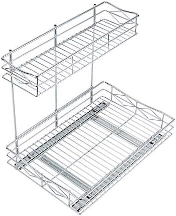 TQVAI Pull Out Under Sink Cabinet Organizer 2 Tier Slide Wire Shelf Basket - 11.49W x 17D x 14H -... | Amazon (US)