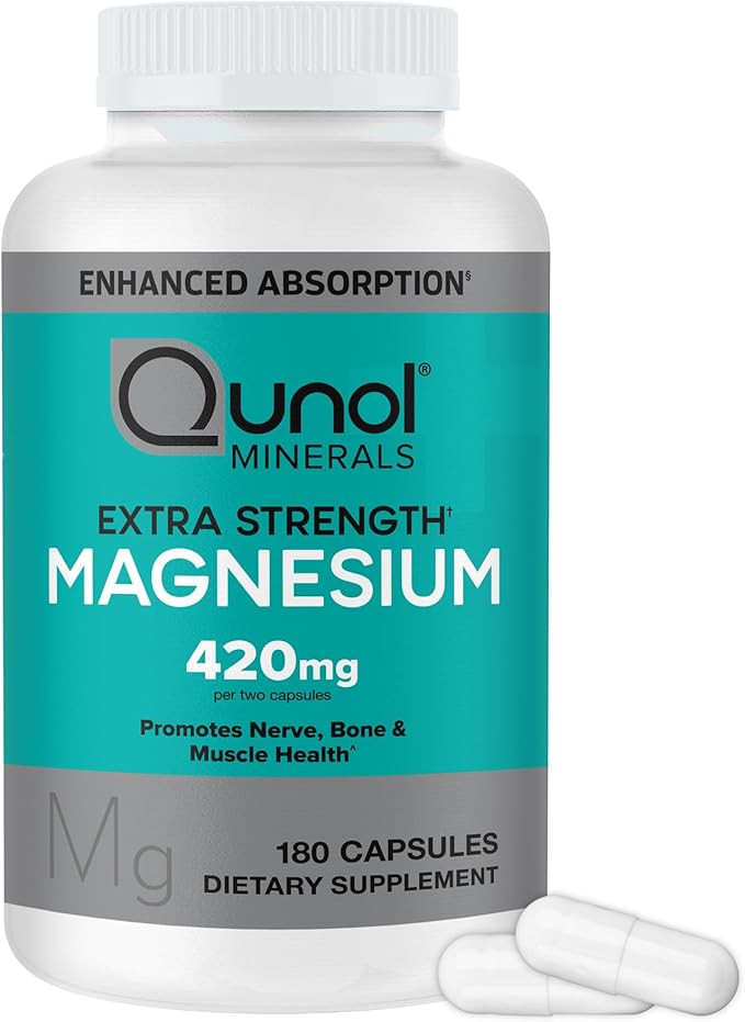 Qunol Magnesium Capsules 420mg, 100% DV, High Absorption Magnesium Supplement, Extra Strength, Bo... | Amazon (US)