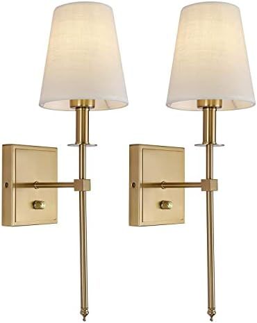 Rizzyluz Dimmable Wall Sconces Set of 2 for Living Room Bedroom, Gold Wall Light with On Off Swit... | Amazon (US)