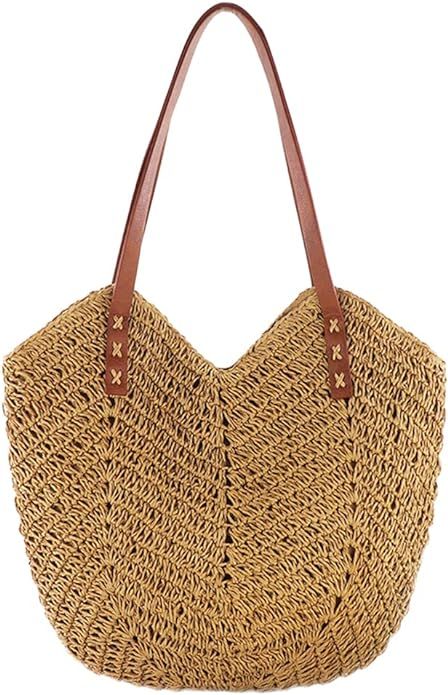 Straw Bag Handbag Large Capacity Summer Beach Bag for Women Rattan Shoulder Purse Straw Woven Tot... | Amazon (UK)