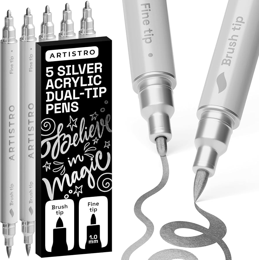 ARTISTRO 5 Silver Acrylic Paint Markers - Paint Pens for Drawing - For Fabric, Rock, Glass, Wood,... | Amazon (US)