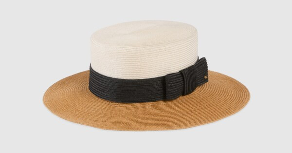 Straw-effect wide brim hat with bow | Gucci (US)