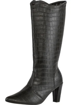 Bota Feminina Bico Fino Amorelle Cano Longo Salto Alto Fino Confortável Montaria Croco Preto | Dafiti (BR)