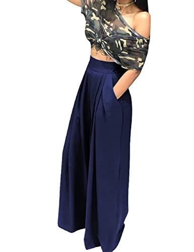 A ADILACA Navy Blue Wide Leg Pants for Women, Women Wide Leg Pants, Ladies Casual Work Smart Loose Palazzo Pants for Woman Autumn Spring Summer Winter Wear (Navy Blue, XL) | Amazon (US)