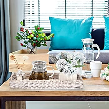 Sumnacon 16 Inch Rattan Bathroom Vanity Tray - Decorative Wicker Toilet Tank Tray for Paper Hand ... | Amazon (US)