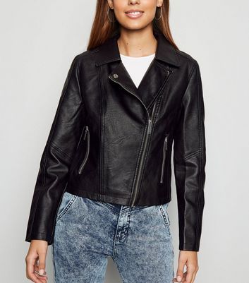 Black Leather-Look Biker Jacket  | New Look | New Look (UK)