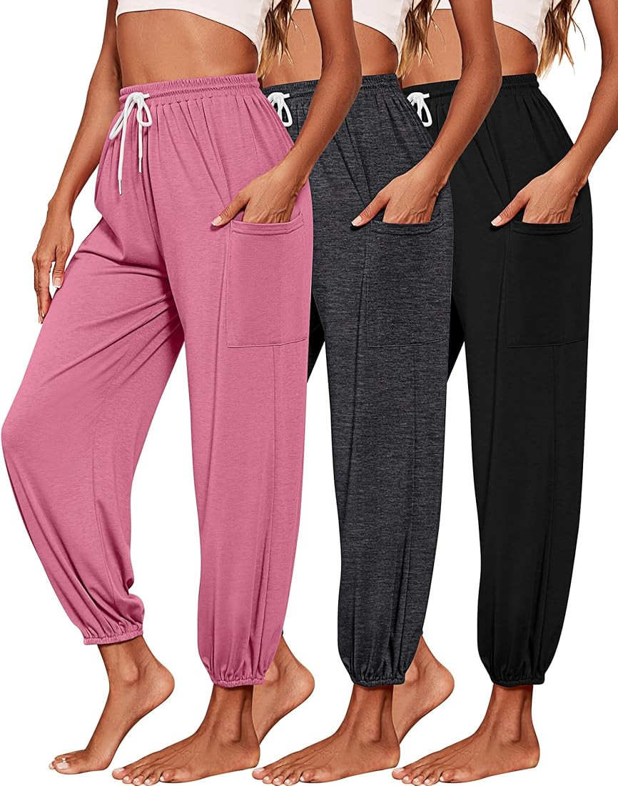 Riyiper 3 Pack Women's Sweatpants, Cozy Yoga Pants with Pockets Casual Harem Lounge Pants Athleti... | Amazon (US)