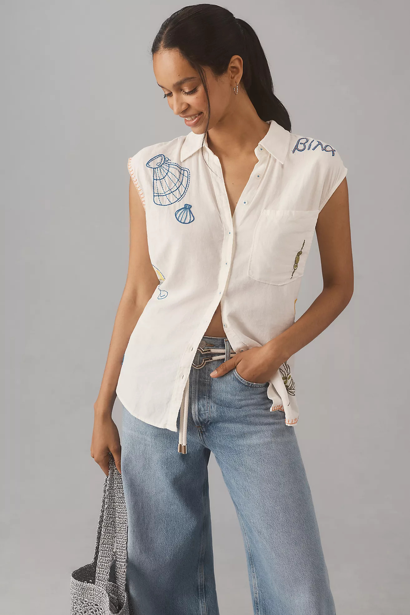The Bennet Buttondown Shirt by Maeve: Printed Linen Muscle Tank Edition | Anthropologie (US)