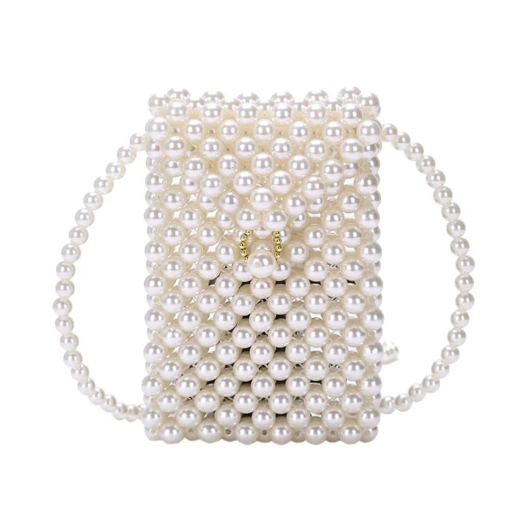 Hand-woven Pearl Bags Lady Beaded Shoulder Bag Handbag Flap Bag Mini Crossbody Bag | Walmart (US)