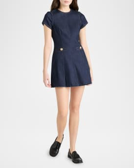 Cinq a Sept Nova Short-Sleeve Denim Mini Dress | Neiman Marcus